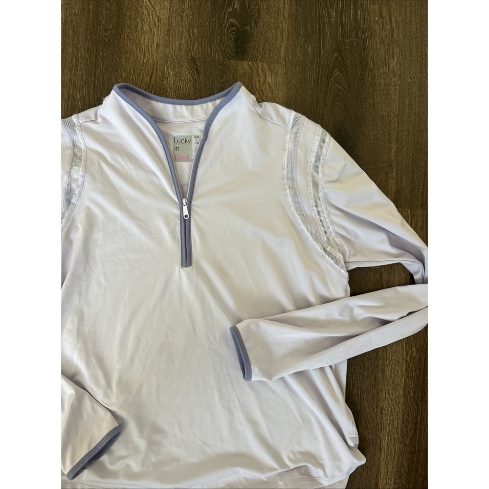 Lucky In Love Tech Performance 1/4 Zip Mock Neck Golf Top Purple Womens Large 14